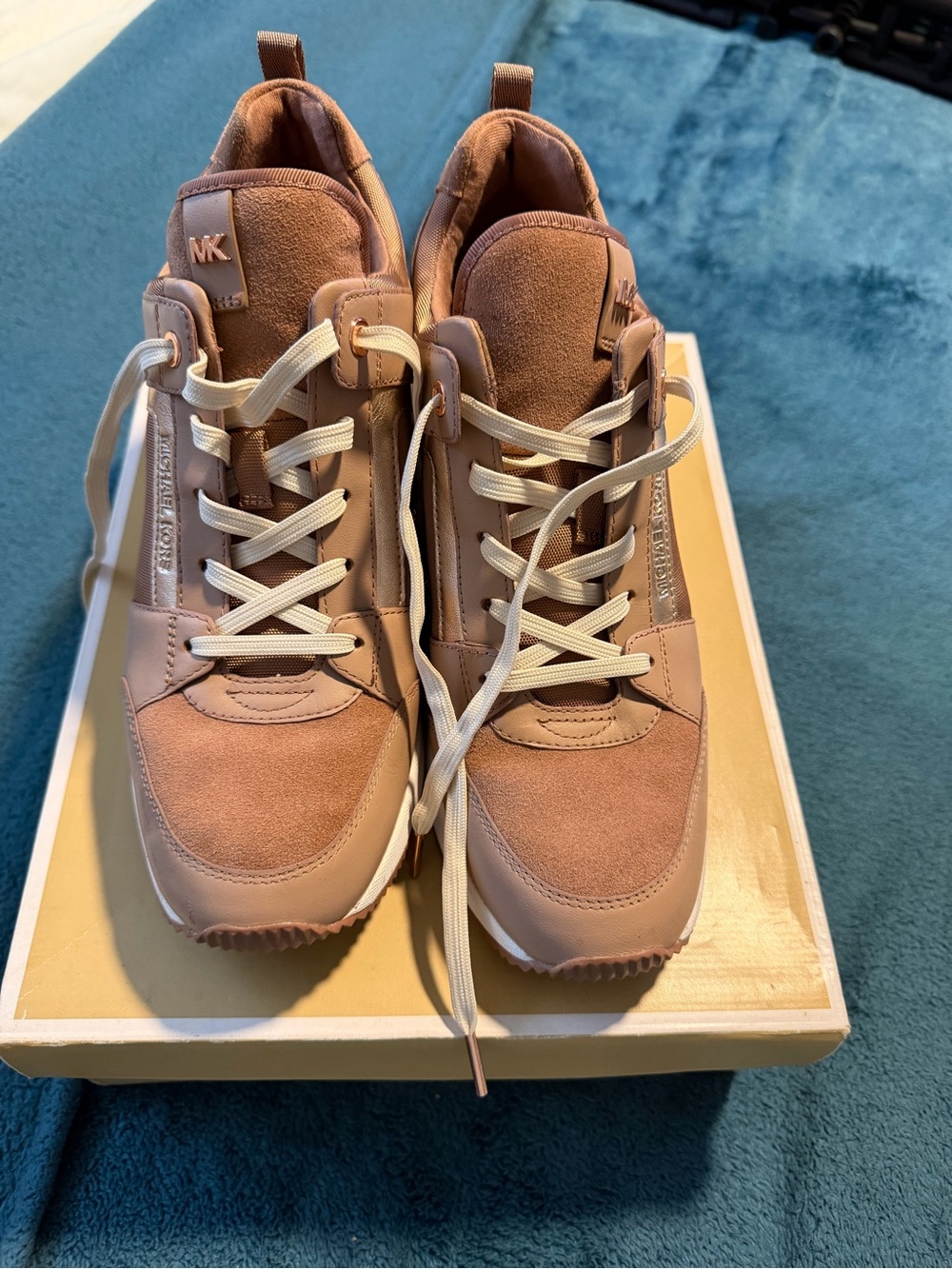 Michael Kors Pink Taupe Suede & Leather Lace-Up Sneakers